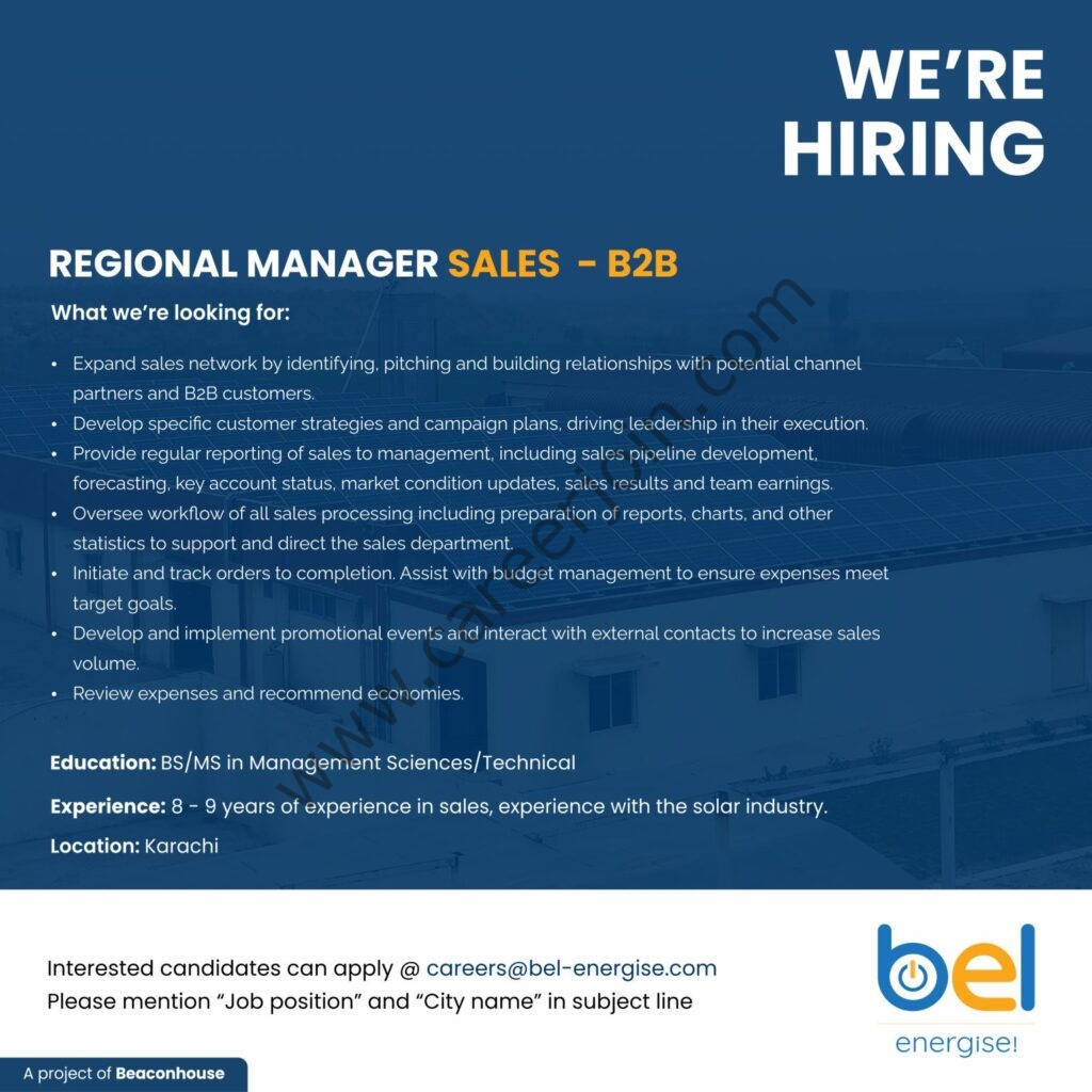Beacon Energy Limited BEL Jobs Regional Manager Sales 01