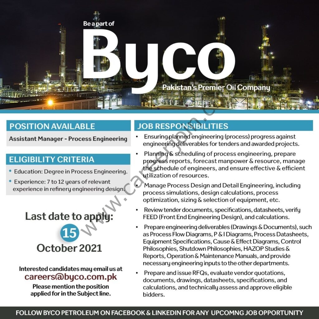Byco Petroleum Pakistan Ltd Jobs October 2021 03