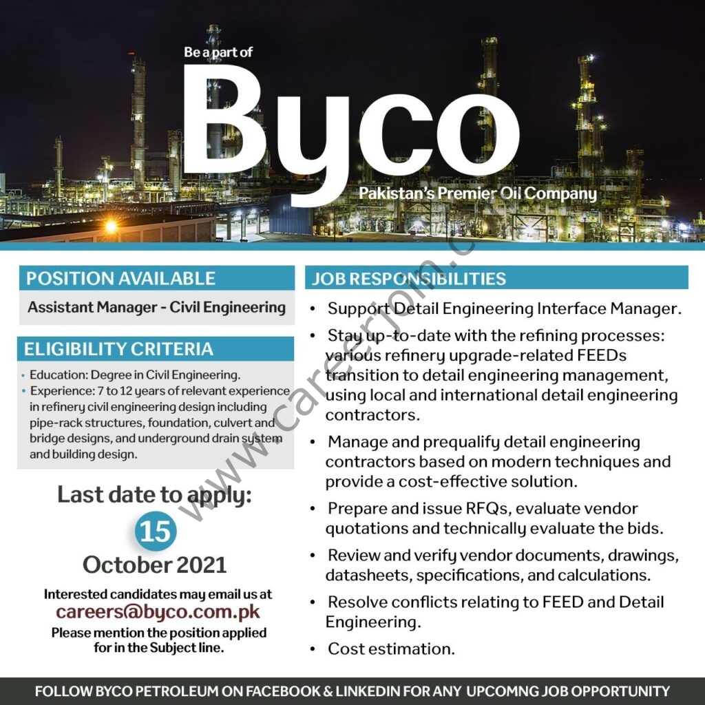 Byco Petroleum Pakistan Ltd Jobs October 2021 05