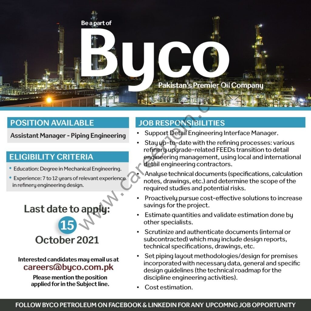 Byco Petroleum Pakistan Ltd Jobs October 2021 04
