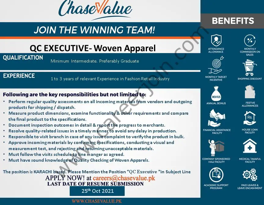 Chase Value Jobs QC Executive