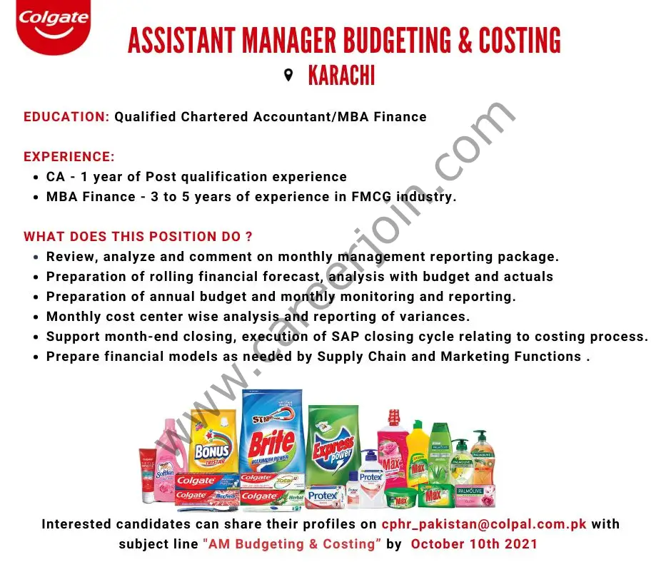 Colgate Palmolive Pakistan Jobs Assistant Manager Budgeting & Costing 01