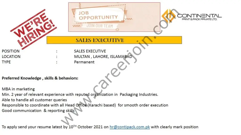 Continental Print & Pack Pvt Ltd Jobs Sales Executive 01