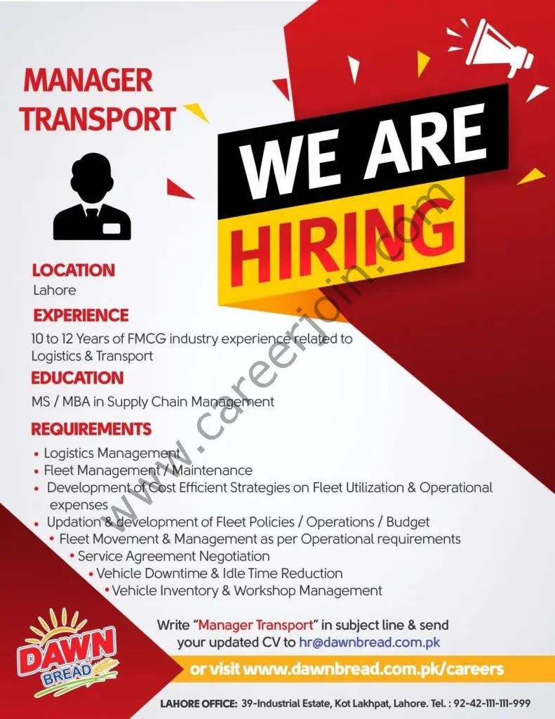 Dawn Bread Jobs Manager Transport 01