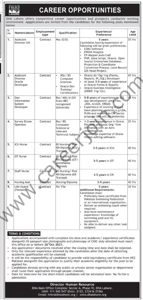 Defence Housing Authority DHA Lahore Jobs 10 October 2021 Express Tribune 01