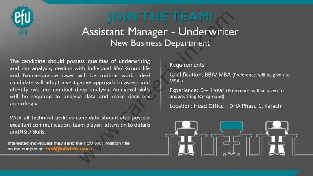 EFU Life Assurance Company Ltd Jobs Assistant Manager 01