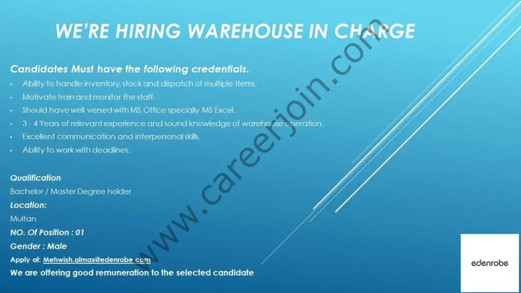 Edenrobe Jobs Warehouse Incharge 01
