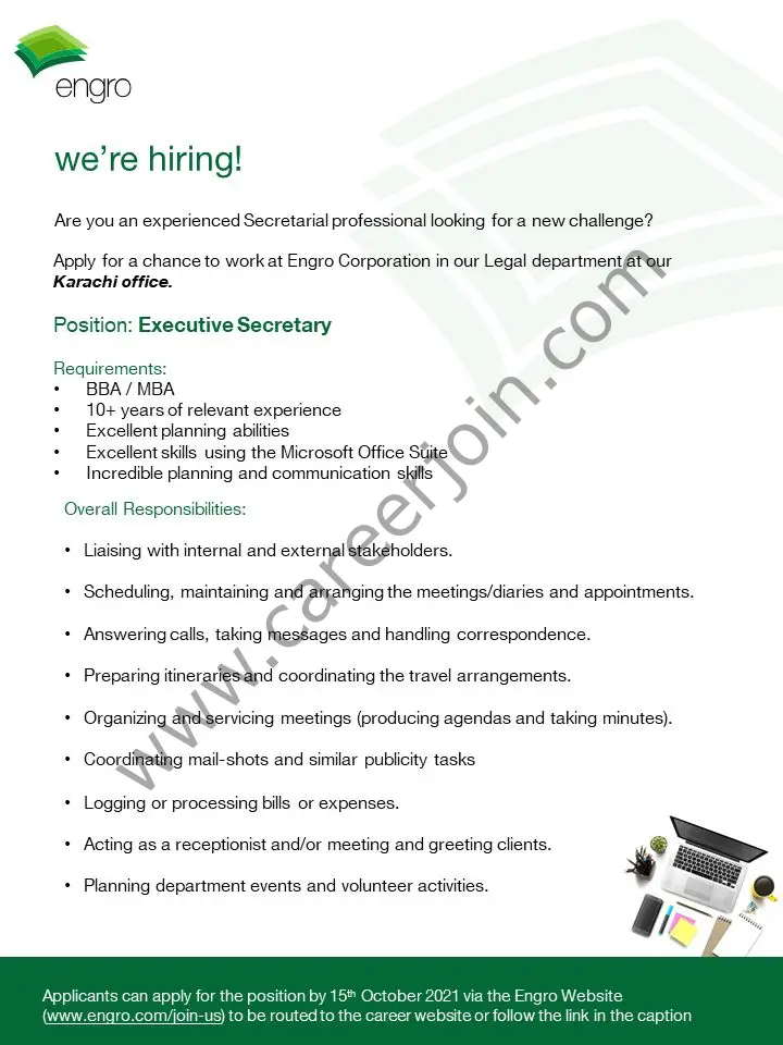 Engro Corporation Limited Jobs Executive Secretary 01