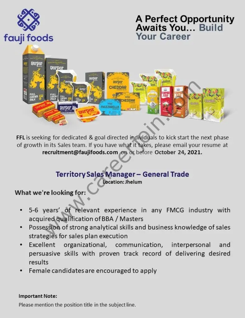 Fauji Foods Limited Jobs October 2021 02