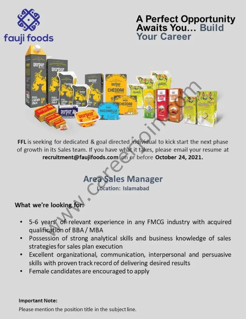 Fauji Foods Limited Jobs October 2021 03