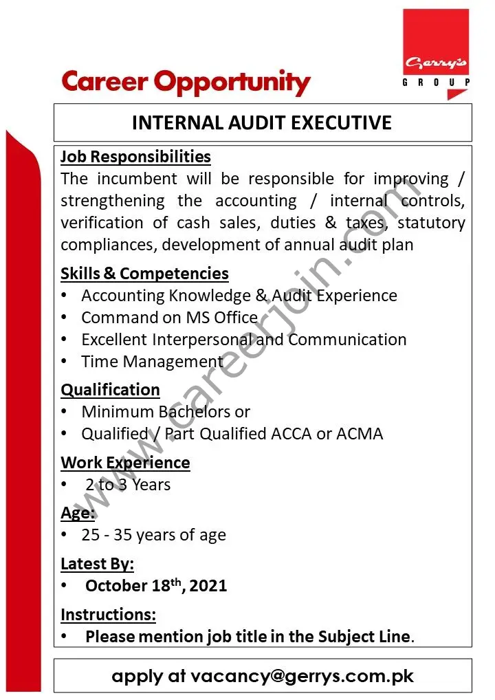 Gerry's International Group Jobs Internal Audit Executive 01