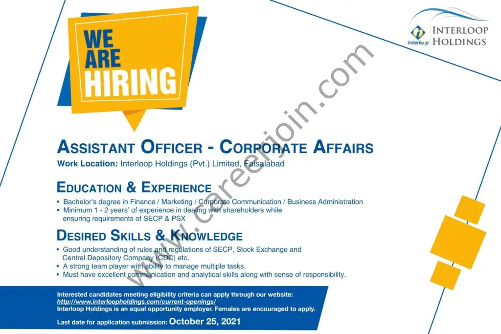 Interloop Holdings Pvt Ltd Jobs Assistant Officer Corporate Affairs 01