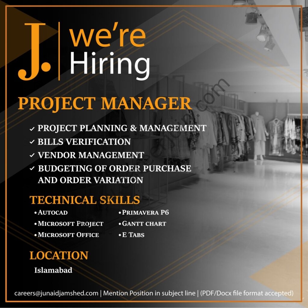 Junaid Jamshed Pvt Ltd Jobs Project Managers 01