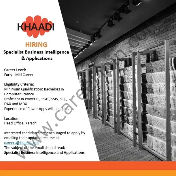 Khaadi SMC Pvt Ltd Jobs Specialist Business Intelligence & Applications 01
