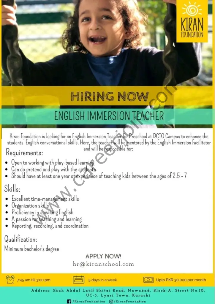 Kiran Foundation Jobs English Immersion Teacher 01