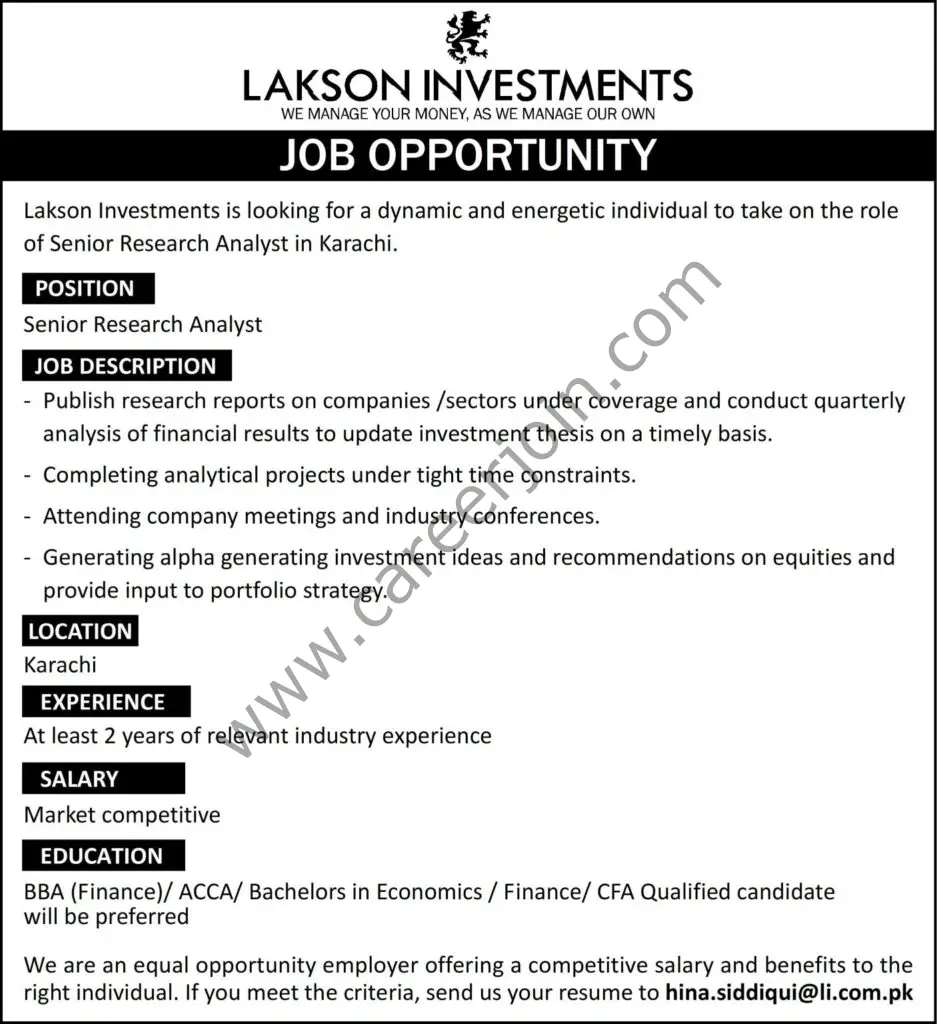 Lakson Investments Jobs Senior Research Analyst 01