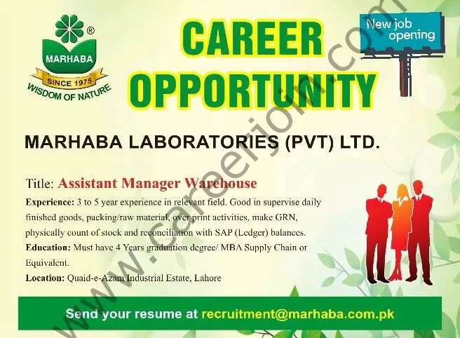Marbaha Laboratories Pvt Ltd Jobs Assistant Manager Warehouse 01