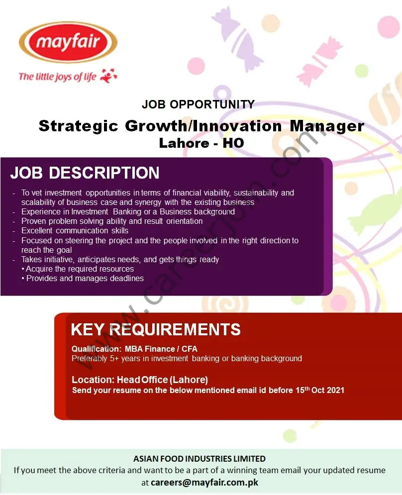 Mayfair Pakistan Jobs Strategic Growth / Innovation Manager 01