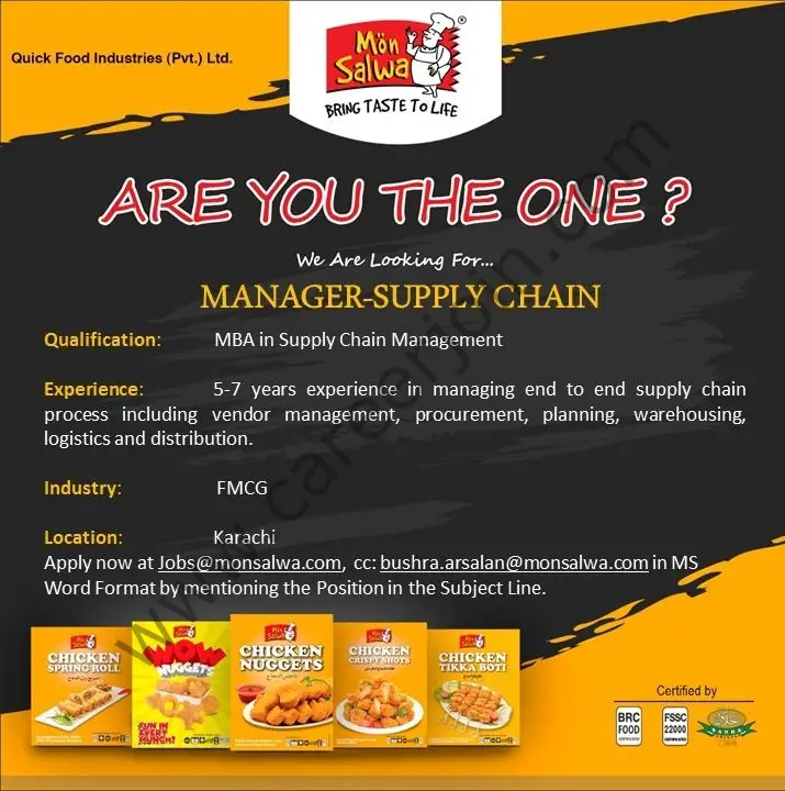 Quick Foods Pvt Ltd Jobs Manager Supply Chain Management 01