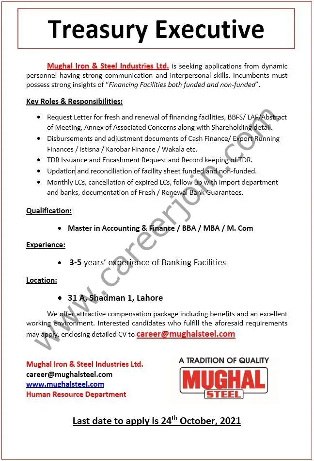 Mughal Iron & Steel Industries Pvt Ltd MISIL Jobs October 2021 03