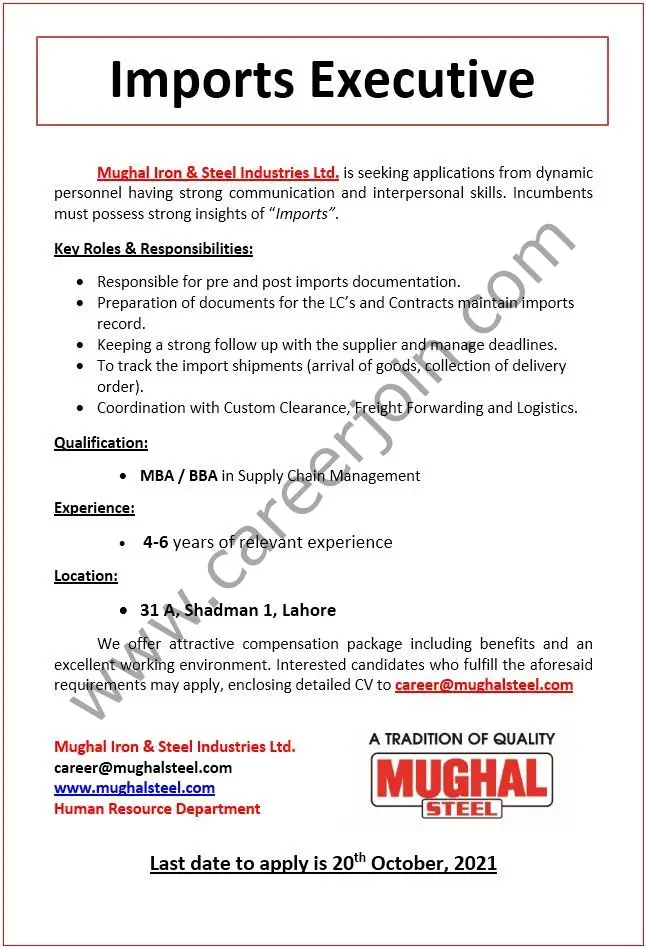 Mughal Iron & Steel Industries Pvt Ltd MISIL Jobs October 2021 04