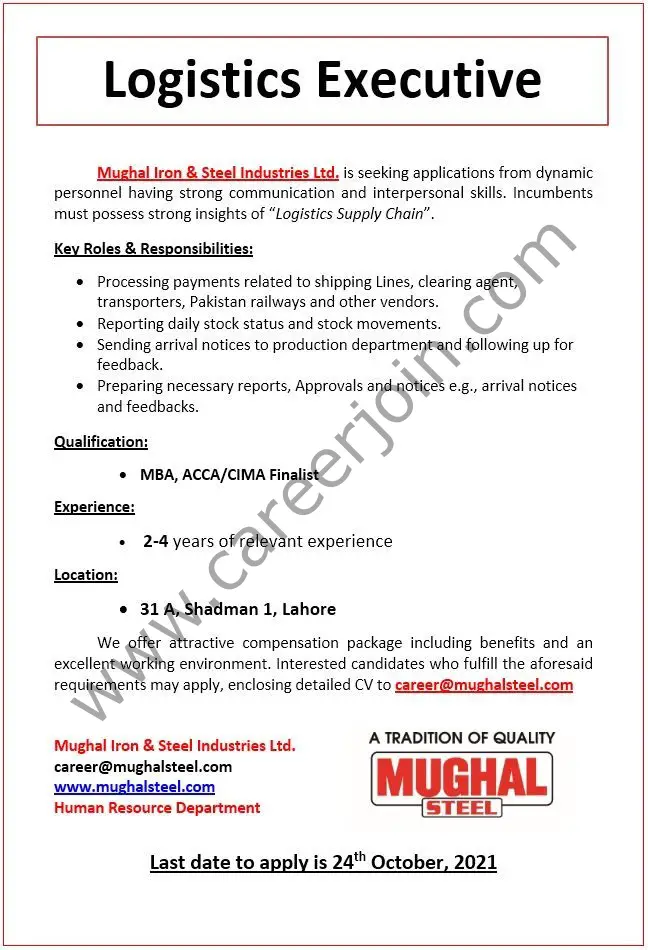 Mughal Iron & Steel Industries Pvt Ltd MISIL Jobs October 2021 01