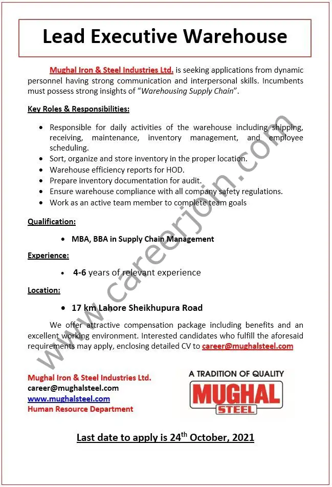 Mughal Iron & Steel Industries Pvt Ltd MISIL Jobs October 2021 02