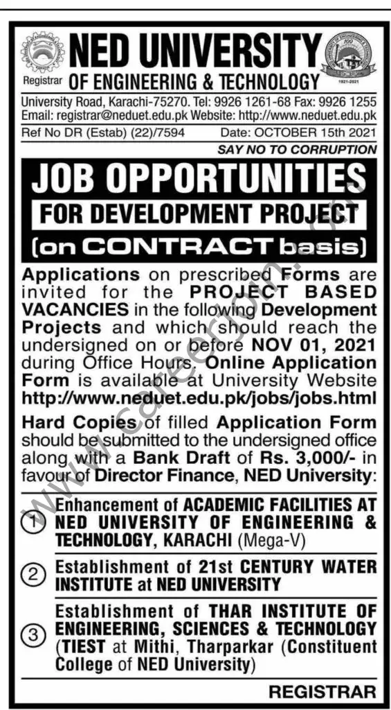 NED University of Engineering & Technology Jobs October 2021 01