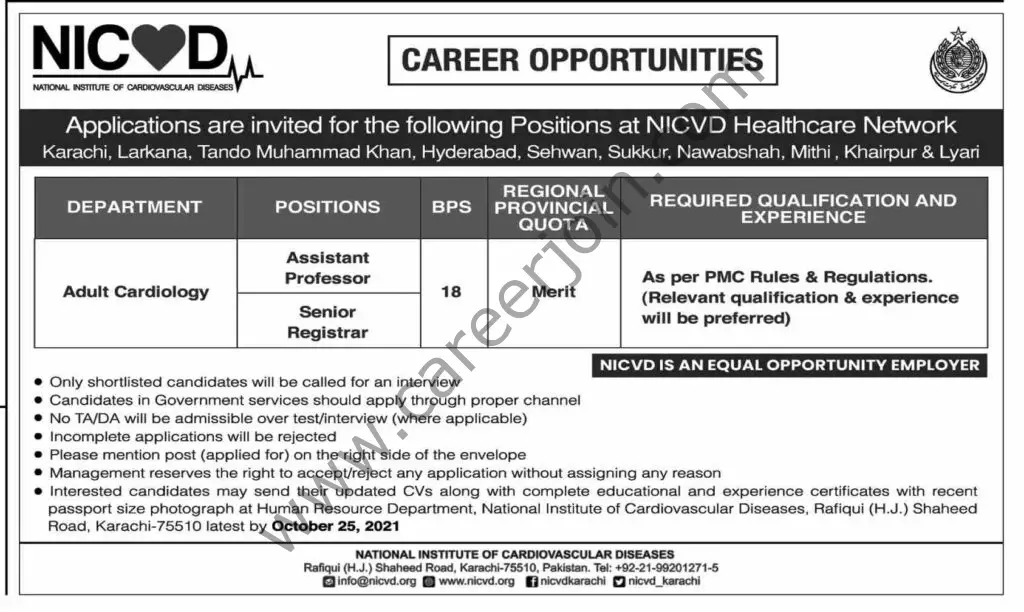 National Institute of Cardiovascular Diseases Jobs 10 October 2021 Dawn 01 