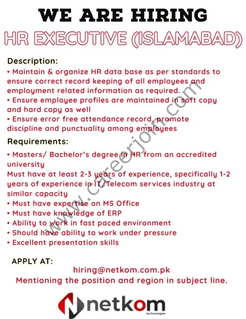 Netkom Technologies Pvt Ltd Jobs HR Executive 01