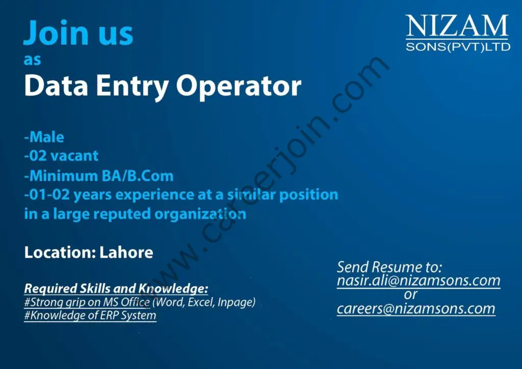 Nizam Sons Pvt Ltd Jobs October 2021 01