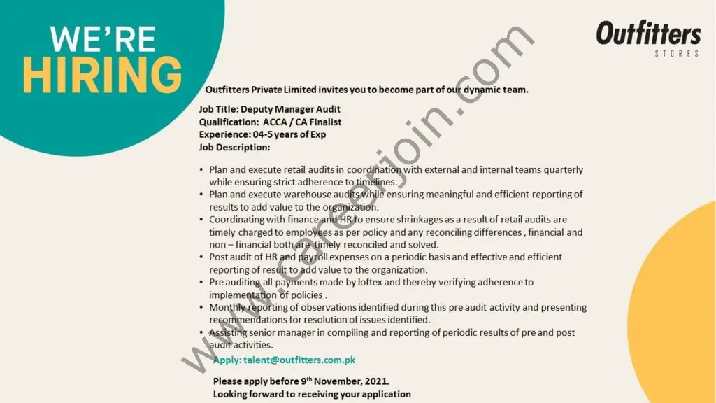 Outfitters Pvt Ltd Jobs Deputy Manager Audit 01