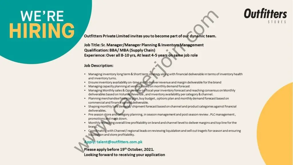 Outfitters Stores Pvt Ltd Jobs Senior Manager / Manager Planning & Inventory Management 01