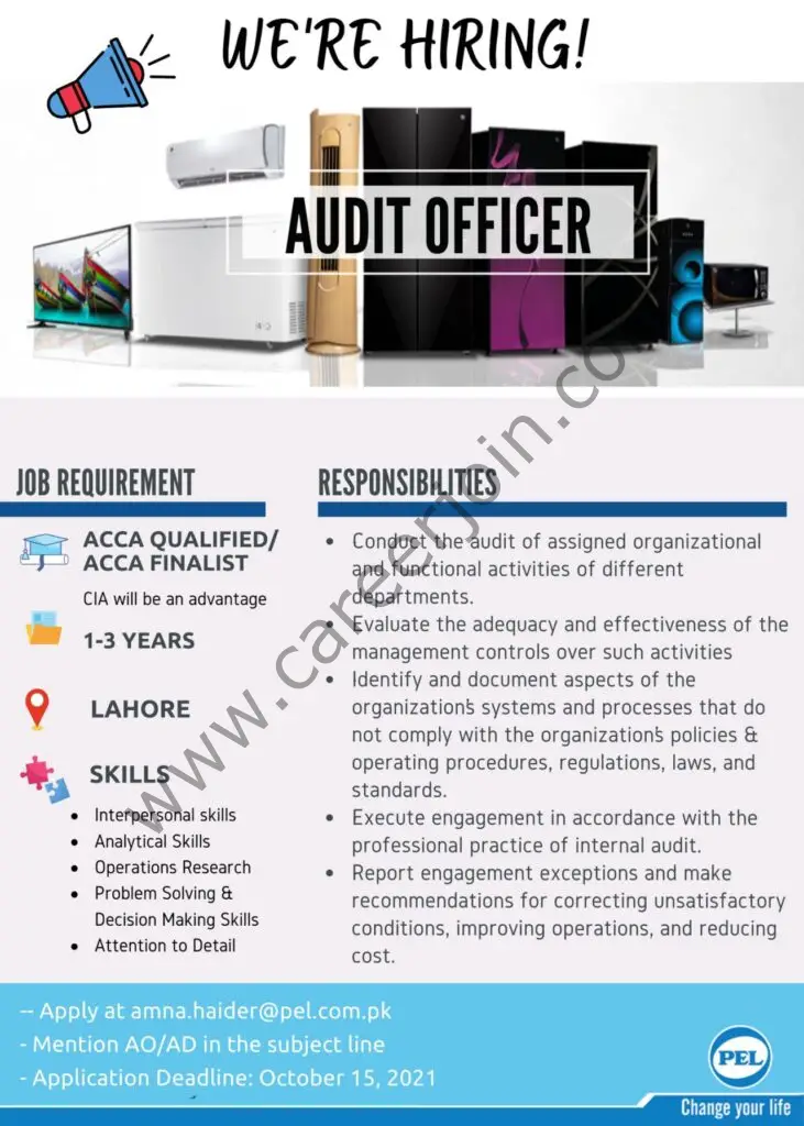 Pak Elektron Ltd PEL Jobs Audit Officer 01