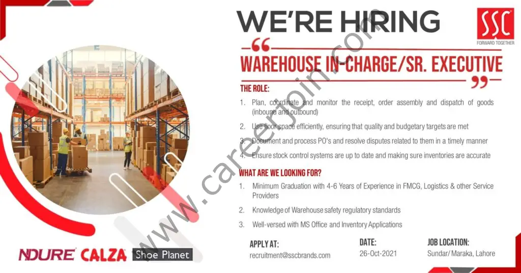 Service Sales Corporation Pvt Ltd SSC Jobs Warehouse Incharge / Senior Executive 01