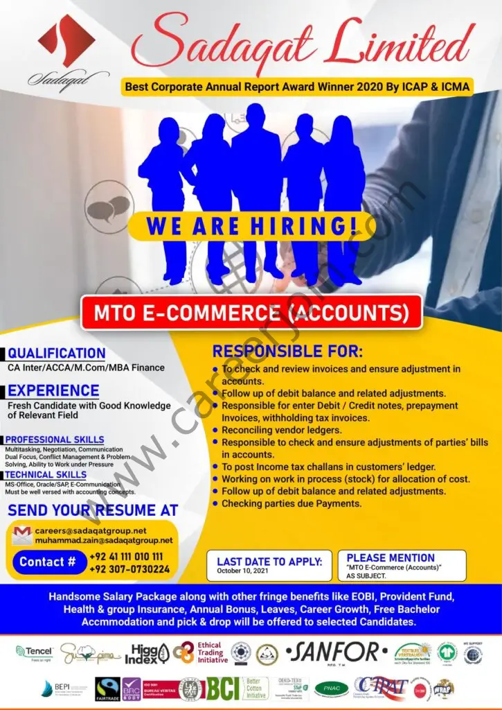 Sadaqat Limited Jobs MTO-E Commerce Accounts 01
