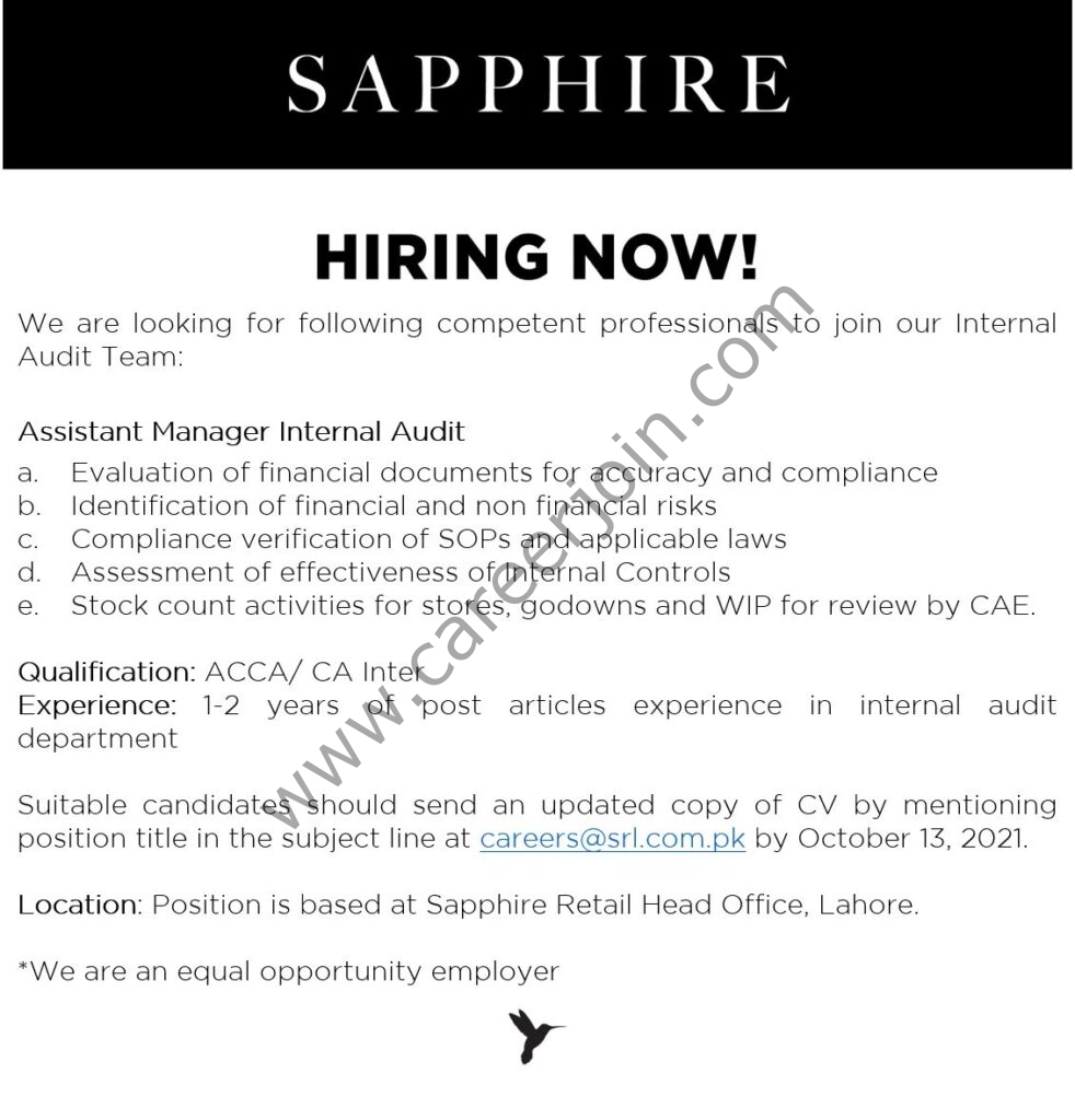 Sapphire Retail Limited SRL Jobs Assistant Manager Internal Audit 01