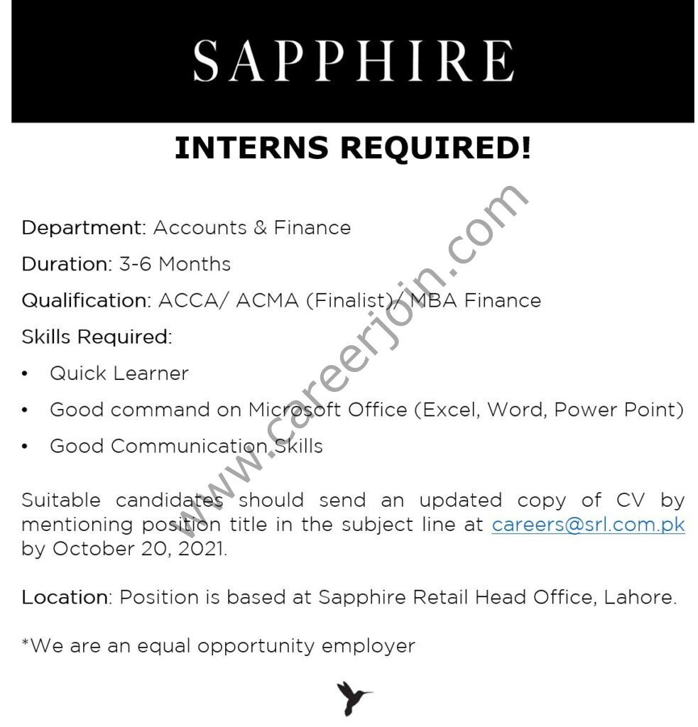 Sapphire Retail Limited SRL Internship October 2021 01