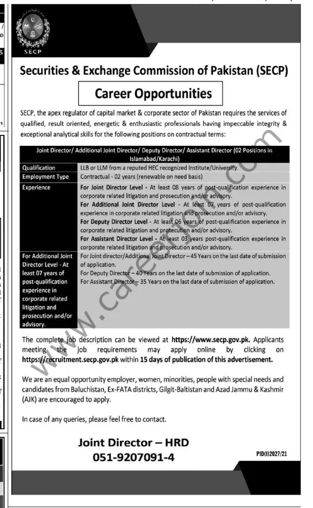 Securities & Exchange Commission of Pakistan SECP Jobs 03 October 2021 Express Tribune 01