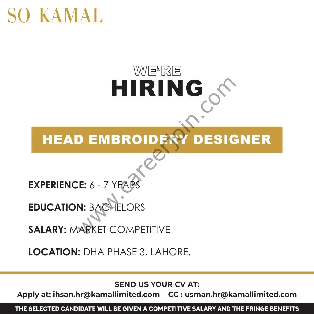 Kamal Limited Jobs Head Embroidery Designer 01