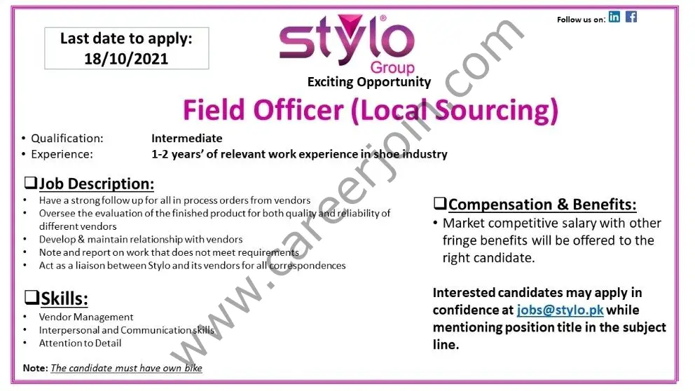 Stylo Pvt Ltd Jobs Field Officer 01