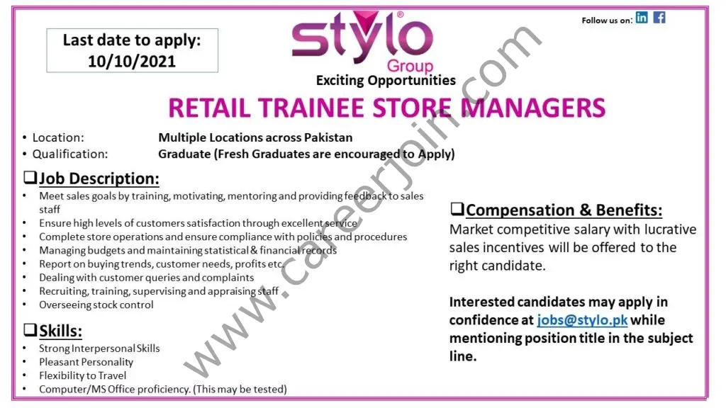 Stylo Pvt Ltd Jobs Retail Trainee Store Officers 01