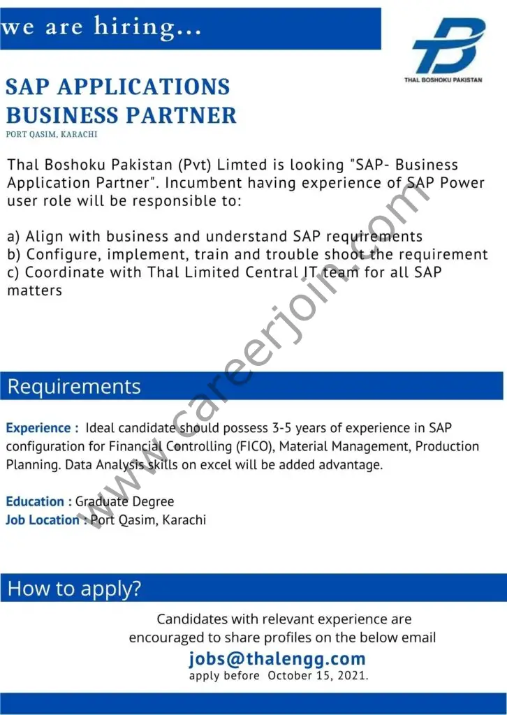 Thal Boshoku Pakistan Pvt Ltd Jobs SAP Applications Business Partner 01
