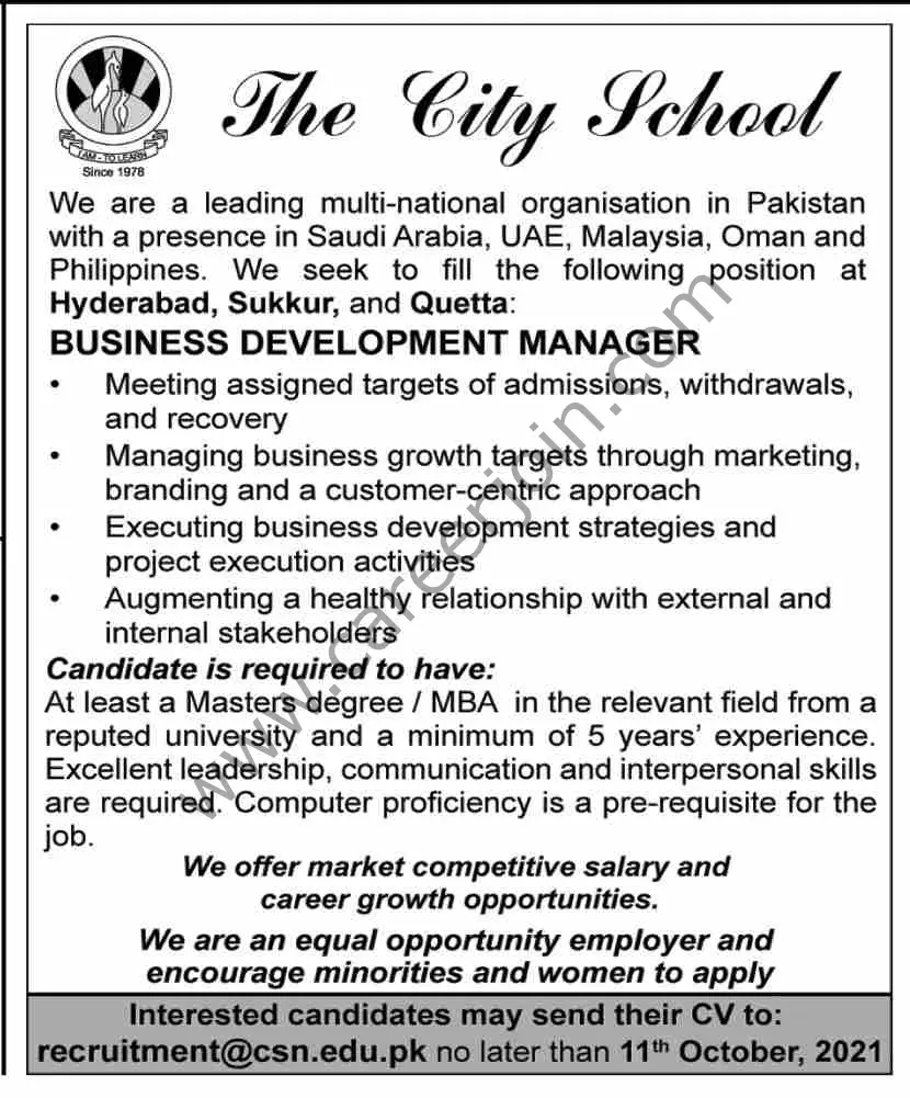 The City School Jobs 03 October 2021 Dawn 01