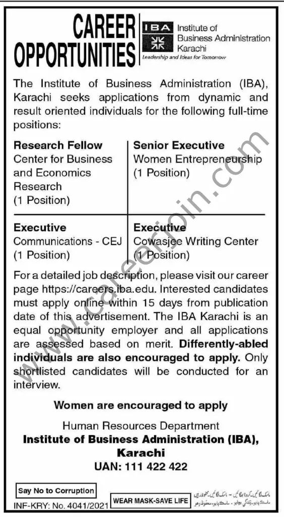 The Institute of Business Administration IBA Jobs 30 October 2021 Dawn 