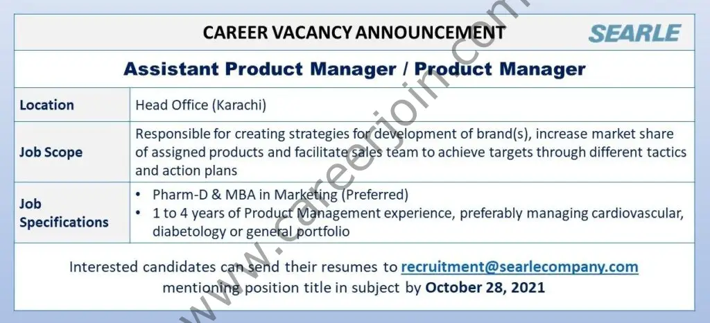 The SEARLE Company Jobs Assistant Product Manager / Product Manager 01