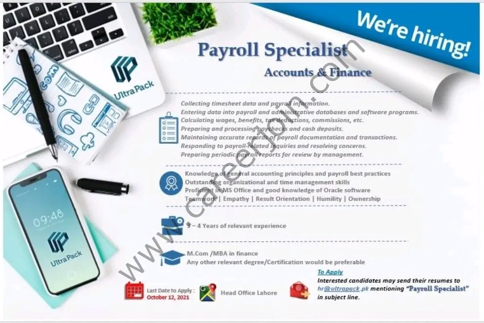 Ultra Pack Pvt Ltd Jobs Payroll Specialist 01