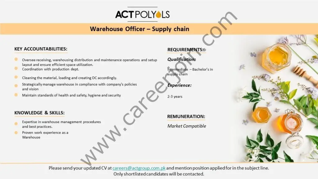 ACT Polyols Pvt Ltd Jobs Warehouse Officer Supply Chain 01