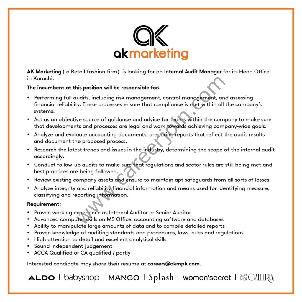 AK Marketing Pvt Ltd Jobs Internal Audit Manager 01