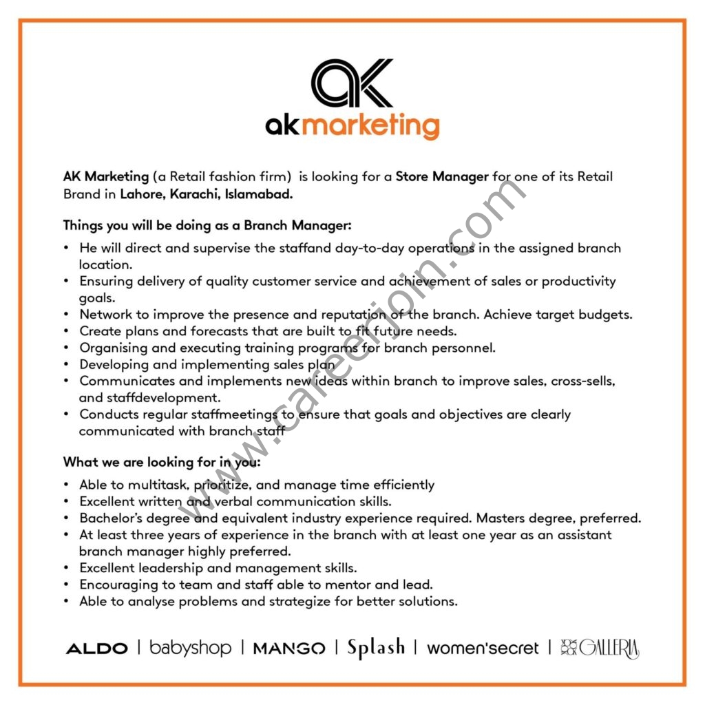 AK Marketing Pvt Ltd Jobs Store Manager 01